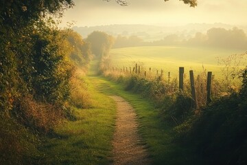 Serene Country Path Winding Through Golden Fields
