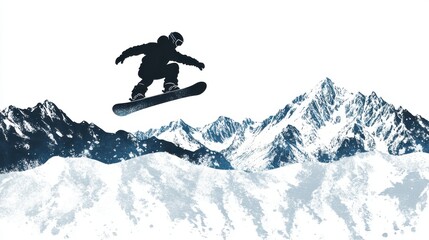 Snowboarder Mid-Air Jump in Mountain Landscape