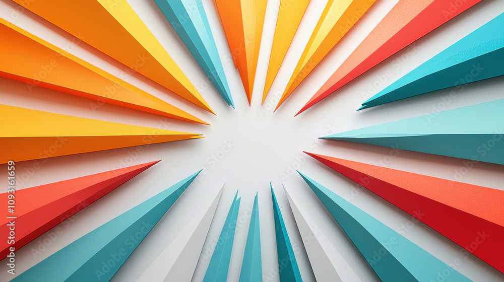 Poster colorful arrows radiating from central point create vibrant burst effect, showcasing dynamic design 