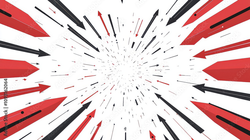 Poster dynamic arrows converging inward create sense of movement and energy, showcasing striking contrast o