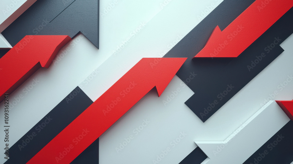 Poster dynamic arrows in motion create striking visual effect with red, black, and white colors. design con