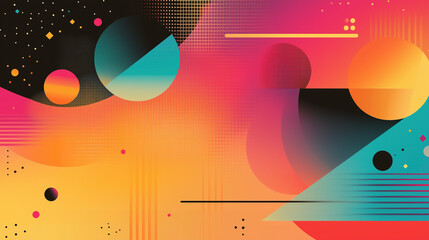 Obraz premium A colorful and vibrant, retro-inspired sci-fi background featuring abstract geometric shapes.