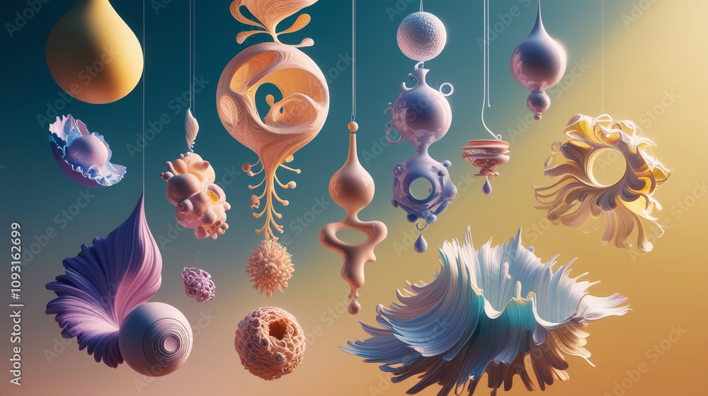 Poster 3d liquid abstraction in different forms