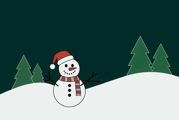 싼타 모자를 쓴 귀여운 눈사람