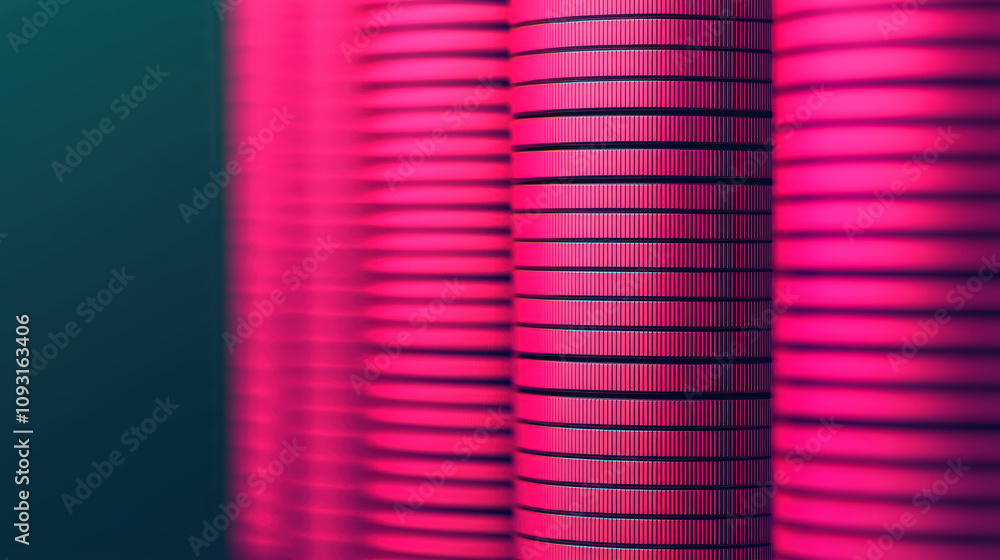 Aufkleber market value in the stocks marketplace concept. a close-up view of stacked pink metallic discs creat