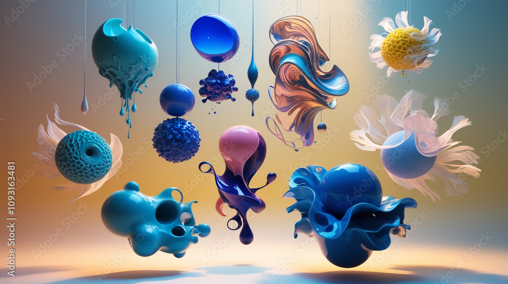 Poster 3d liquid abstraction in different forms