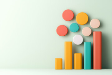 Market value in the stocks marketplace concept. A colorful bar graph with circular elements, set against a soft green background, illustrating data visualization concepts.