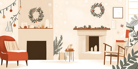 doodle-style Christmas scene featuring simple lines.