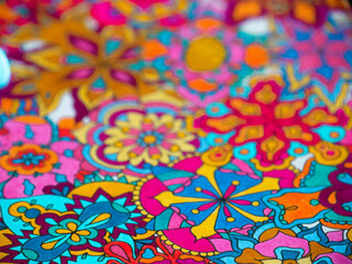 Colorful floral seamless floral pappern. Drawing made with vibrant alcohol markers. Close-up.