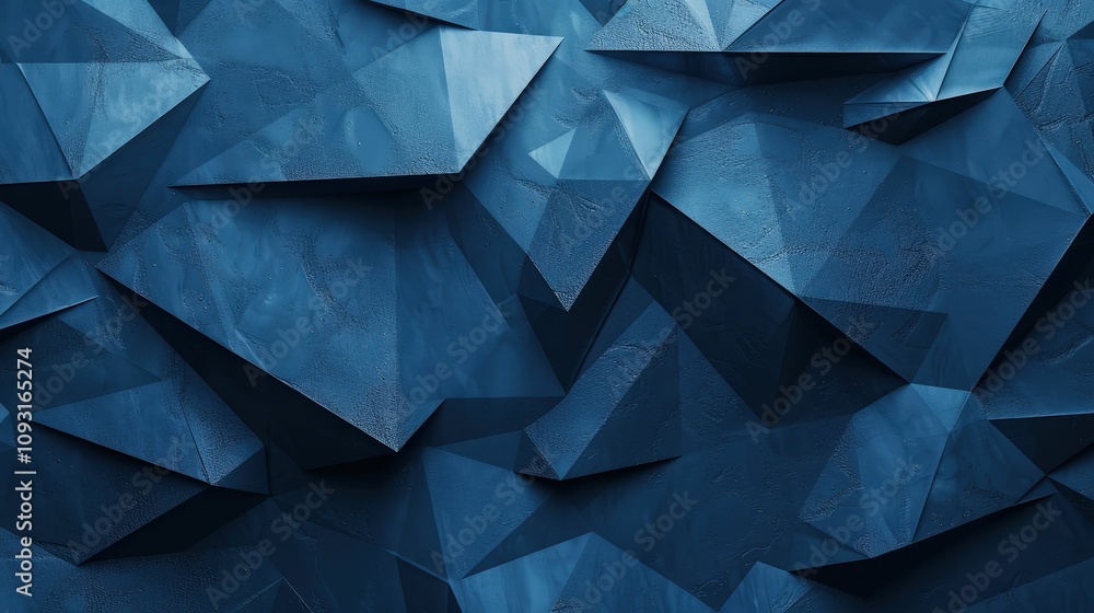 Poster Textured blue geometric background with sharp angular shapes and a three-dimensional appearance.