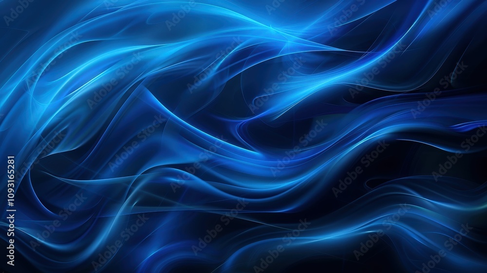 Poster abstract blue waves with flowing light patterns create a tranquil and dynamic visual effect.