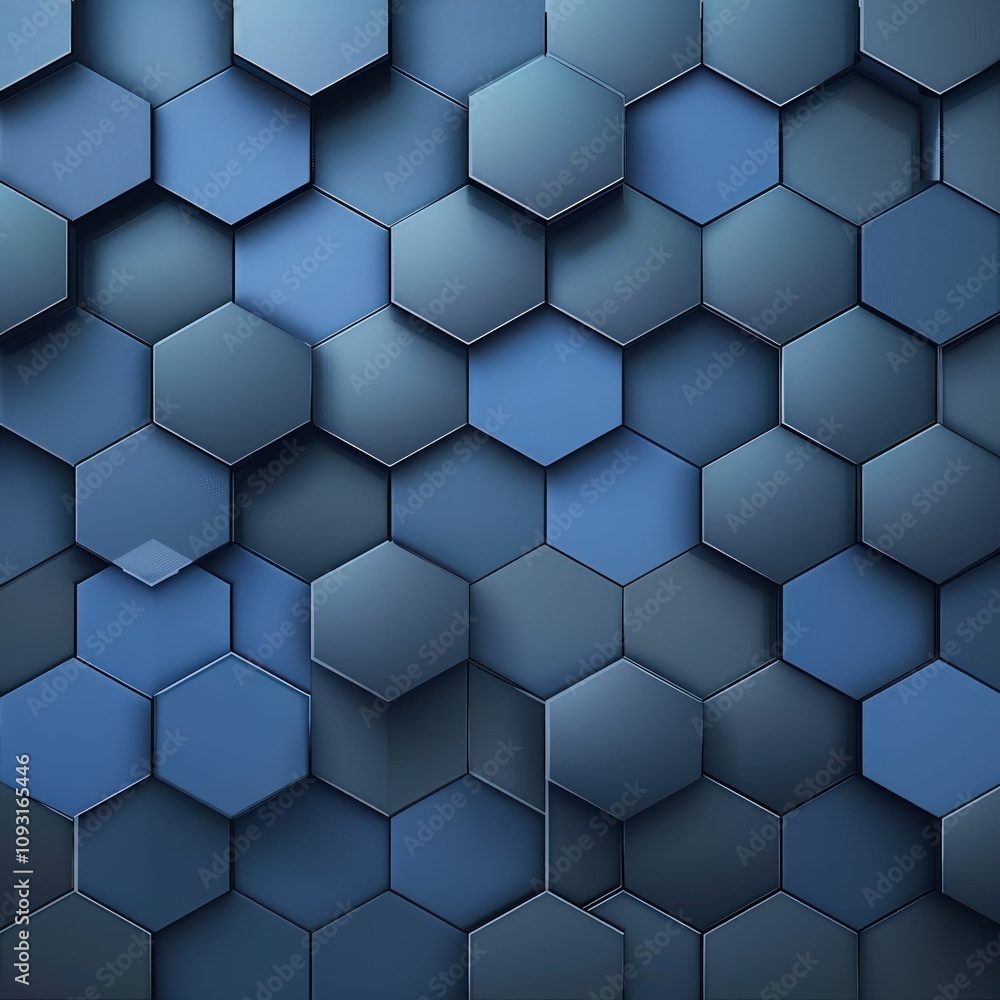 Poster blue hexagonal pattern with a three-dimensional effect creating a modern, textured background.