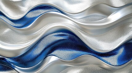 An abstract metallic wave background with shimmering silver and royal blue highlights. The dynamic motion and luxurious textures feel modern and sophisticated. Ideal for contemporary and high-impact 