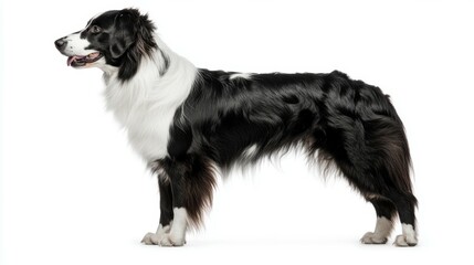 Fototapeta premium Regal collie with shiny coat standing on white background in stunning portrait photography