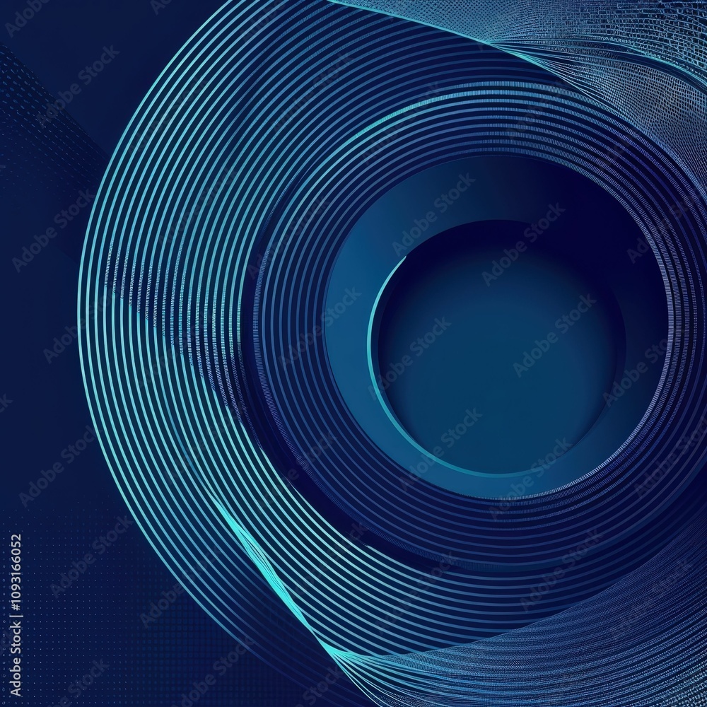 Poster abstract design featuring circular patterns in shades of blue, creating a modern and dynamic visual 