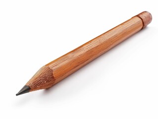 Close-up of a wooden pencil with a sharpened tip on a white background.