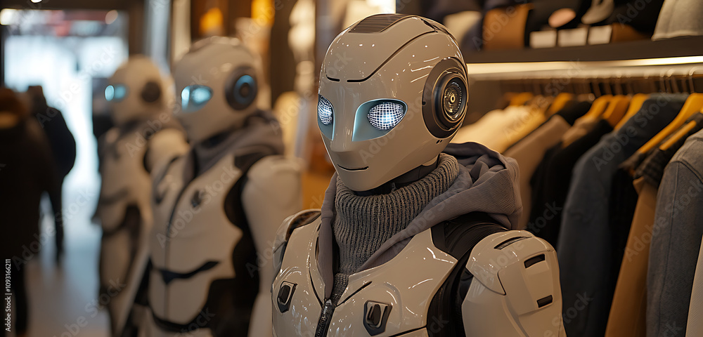 Poster lifelike robotic partners displayed in modern retail environment, showcasing advanced ai technology 