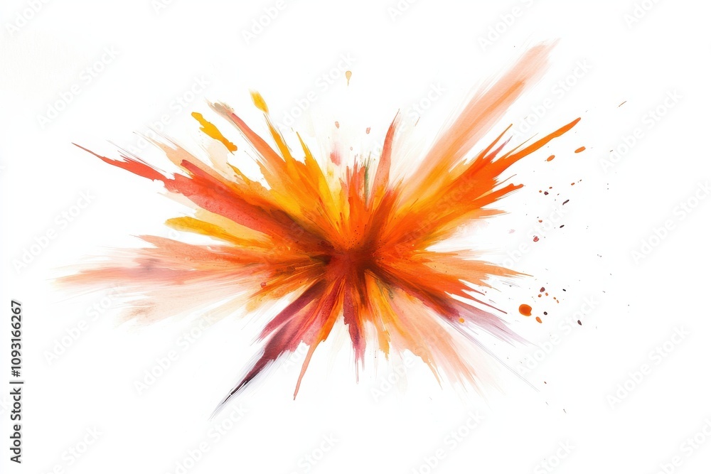 Poster a vibrant explosion of orange and red hues on a white background, creating a dynamic and energetic v
