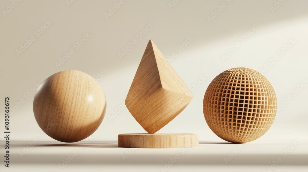 Poster dynamic display of floating geometric shapes in a modern art space 3d visualization abstract environ