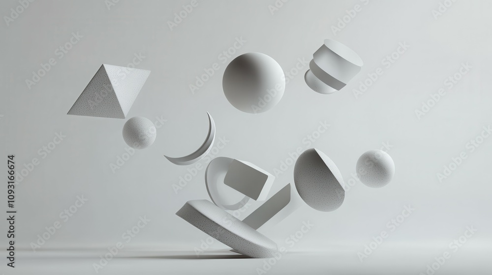 Poster dynamic display of floating geometric shapes in a virtual space 3d render abstract art concept visua