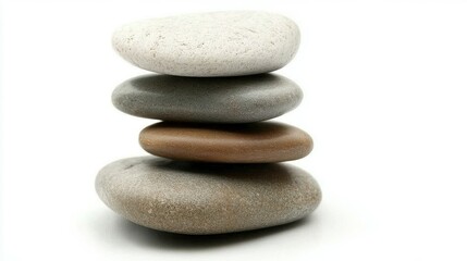 Perfectly balanced stack of smooth pebbles on a white background nature photography minimalist style tranquil environment serene viewpoint