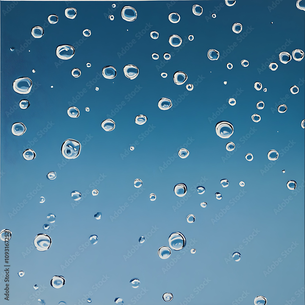 Poster shimmering droplets floating against blue background create serene and refreshing atmosphere. delica