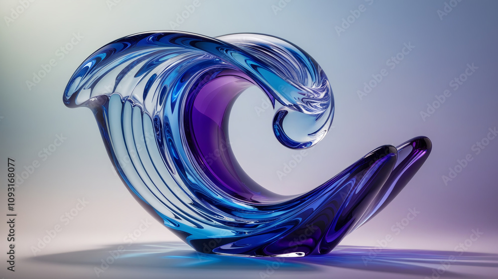 Poster glass of abstract shape in the form of a wave