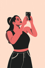 illustration of woman taking a selfie with her cell phone