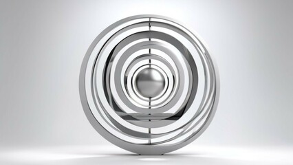 Fototapeta premium Silver metal mouse, steel spiral design, geometric light tunnel, 3D vector illustration
