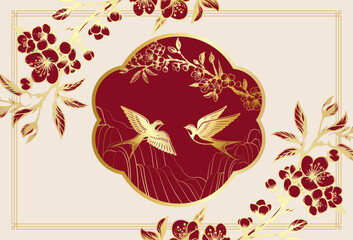 Luxury swallow bird vector with cherry blossom branch  banner