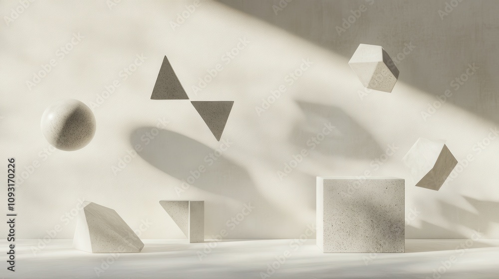 Poster floating geometric shapes render digital studio 3d artwork abstract environment aerial view modern a