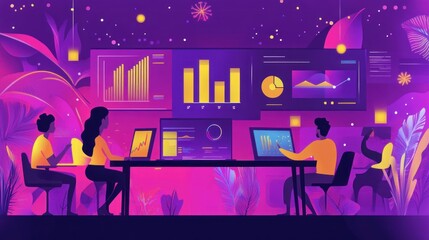 Team Analyzing Data Visualizations In A Modern Office