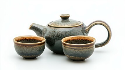 Elegant presentation of a traditional tea set with teapot and cups on a white background for home decor inspiration