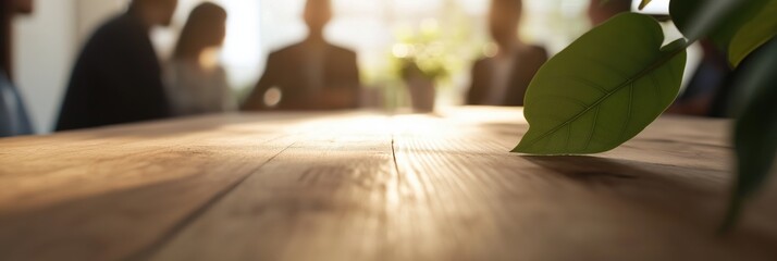 A business meeting scene captured with soft natural lighting, highlighting engaged professionals discussing ideas in a warm and inviting environment, fostering collaboration.