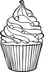 Christmas cupcake, dessert, New Year's sweets, pastries. The vector illustration is hand-drawn using the graphic technique. For decoration of holidays, Christmas, postcards, invitations, packaging