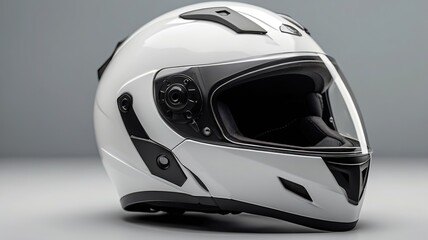 Fototapeta premium Modern white motorcycle helmet with sleek black accents.