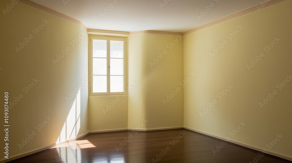 Poster empty soft yellow color studio room with shadow of window