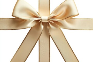 hyper realistic photo of  Golden ribbon with beautiful bow on white background , isolated on white background,  , copy space, copy space for text,