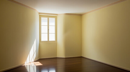 Fototapeta premium Empty soft yellow color studio room with shadow of window