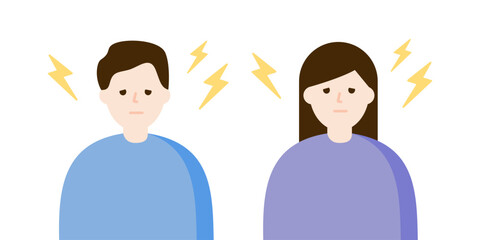 Sick tired man and woman. Healthcare, burnout, mental health, emotion, illness concepts. Flat vector people character design isolated illustration.