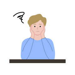 Worried boy. Anxiety, negative emotions, depression, stress, mental health concept. Flat vector character design isolated illustration.