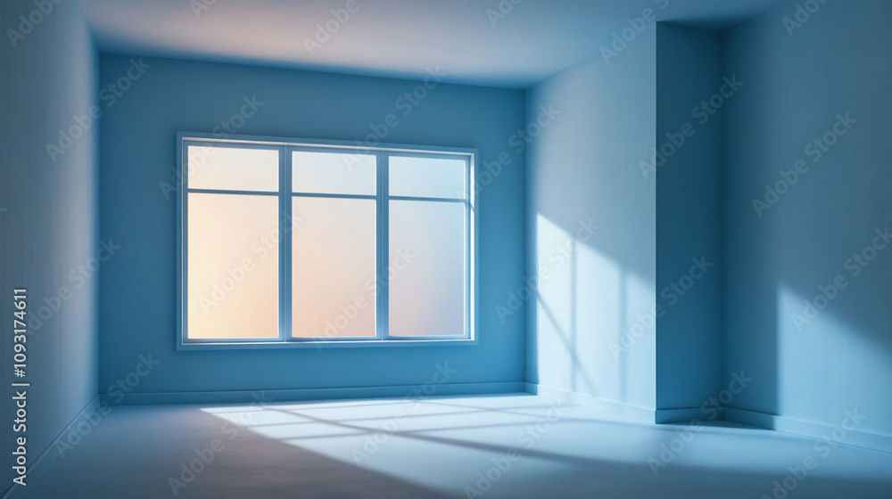Poster empty soft blue color studio room with shadow of window