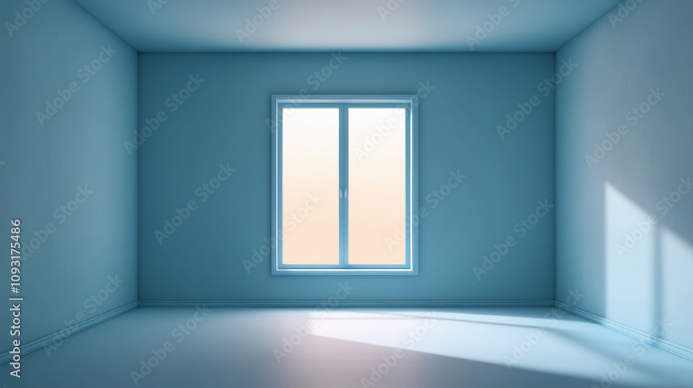 Poster empty soft blue color studio room with shadow of window