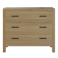 A brown wooden dresser with three drawers