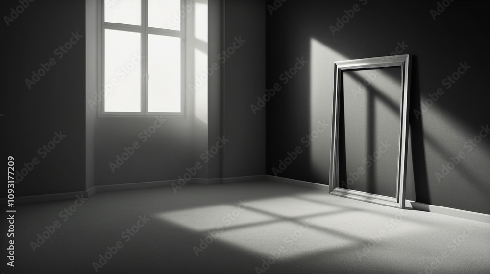 Poster empty soft black color studio room with shadow of window