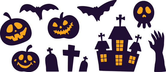 Set of Halloween Icons Silhouette Illustration