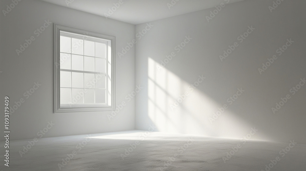 Poster abstract white 3d studio background. empty gray room with shadows of window.