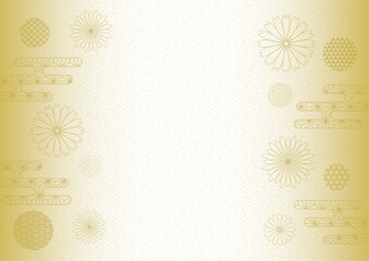 金色和柄と花の背景模様イラスト