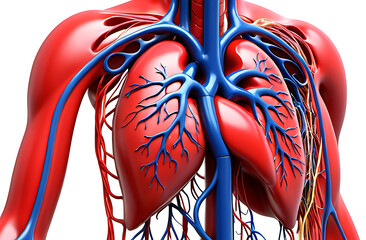 Human circulatory system with arteries and veins, for medical stock use