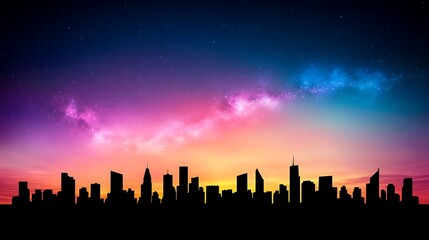 Obraz premium Stunning Cityscape at Dusk with Vibrant Sky Displaying Shades of Pink and Blue Illuminating the Silhouette of the Urban Skyline